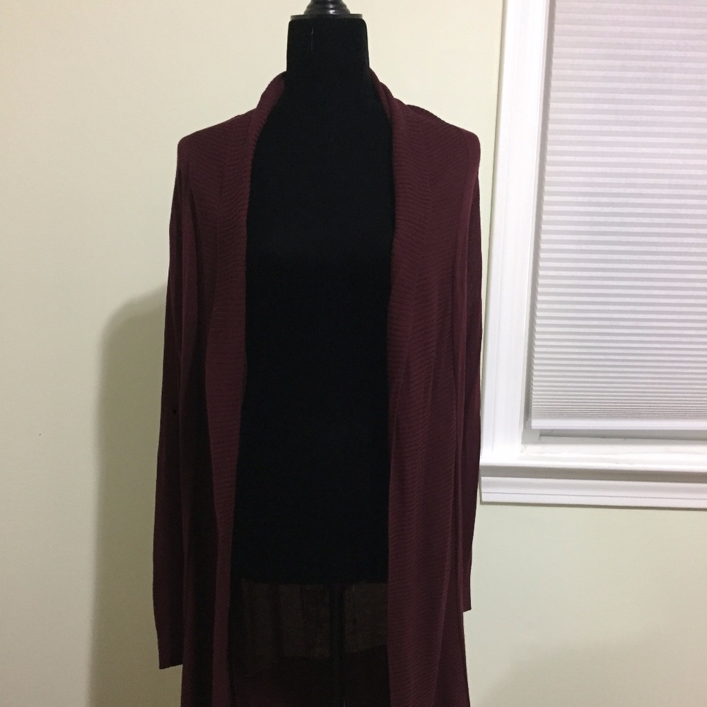 Long-Line Open-Front Sweater (Burgundy) - Size: XS